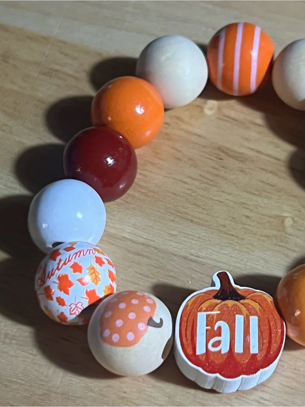 Kids Fall Beaded Stretch Bracelet - Orange, White, Brown B256